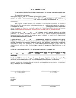 ACTA ADMINISTRATIVA
En la ciudad de México Distrito Federal, siendo las 11:00 horas se levanta la presente Acta.
En el domici