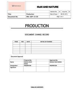 MoM AND NATURE
Revision No.
01
Issue No.
01
Title: 
Production
Date of Issue:
08-05-2015
Document No:
MN/ SOP-10-00
Page 1 of