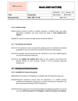 MoM AND NATURE
Revision No.
01
Issue No.
01
Title: 
Production
Date of Issue:
08-05-2015
Document No:
MN/ SOP-10-00
Page 7 of