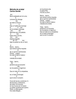 Melodía de arrabal 
Carlos Gardel 
 
 
 Am 
Barrio plateado por la Luna, 
              E 
rumores de milonga