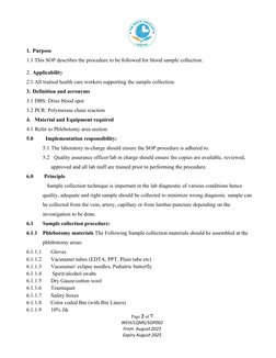 Blood Sample Collection SOP | PDF | Medical Specialties | Clinical Medicine