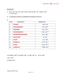 Prepared by MATH Team 
Page 3 of 3 
 
 
Answers:  
1.  a)𝟕. 𝟐× 𝟏𝟎−𝟏  b) 𝟕. 𝟐𝟑× 𝟏𝟎𝟓  c) 𝟏. 𝟎𝟔× 𝟏𝟎𝟗  d) 𝟐. 𝟓
