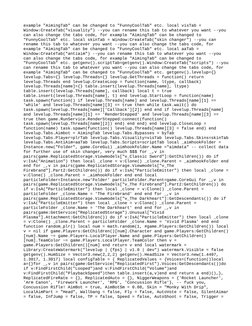 example "AimingTab" can be changed to "FunnyCoolTab" etc. local visTab =
Window:CreateTab("visuality") --you can rename this