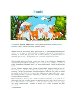 Bambi
Portada » Cuentos cortos » Bambi
Disfruta de este cuento como tú quieras
📖 Si te gusta el cuento de Bambi, echa un vis