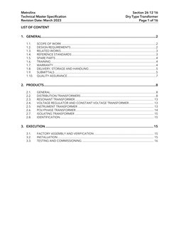 Metrolinx 
Section 26 12 16 
Technical Master Specification 
Dry Type Transformer 
Revision Date: March 2023 
Page 1 of 16