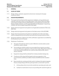Metrolinx 
Section 26 12 16 
Technical Master Specification 
Dry Type Transformer 
Revision Date: March 2023 
Page 2 of 16