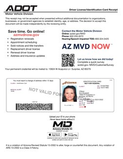 It is a violation of Arizona Revised Statute 13-2002 to alter, forge or counterfeit this document. Any violation of 
ARS 13-2