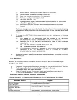 4-4
(i)
Name, address, and telephone number of the owner or operator;
(ii)
Name, address, and telephone number of the facilit