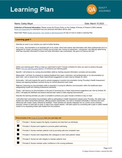 Nursing Student Learning Plan Guide | PDF | Nursing | Goal