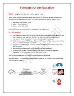 Fortigate HA configuration  
 
 
Object – Fortigate HA configuration – Active – passive mode
