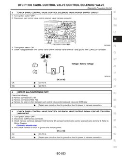 3
CHECK SWIRL CONTROL VALVE CONTROL SOLENOID VALVE POWER SUPPLY CIRCUIT
1. Turn ignition switch “OFF”.
2. Disconnect swirl co