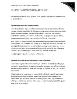 CURSO PRACTICO DE TAROT QUINTA DIMENSION 
1 
LOS SIGNOS Y LA CORRESPONDENCIA CON EL TAROT 
 
Recordemos que este tarot aparec