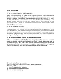 STAR QUESTIONS:
1. Tell me about time when you were a leader:
When I was a sophomore, we had an all day camp in school and I