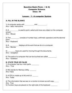 Class 3 Computer Science Q&A Guide | PDF | Graphical User Interfaces ...