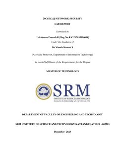 20CSE522J-NETWORK SECURITY  
LAB REPORT 
 
Submitted by 
 
 Lakshman Prasath.R [Reg.No:RA2212033010018] 
Under the Guidance o