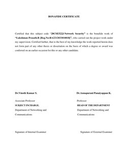 BONAFIDE CERTIFICATE 
  
  
  
Certified that this subject code “20CSE522J-Network Security” is the bonafide work of 
“Lakshm