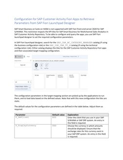 Configuration for SAP Customer Activity Fiori Apps to Retrieve 
Parameters from SAP Fiori Launchpad Designer 
 
SAP Smart Bus