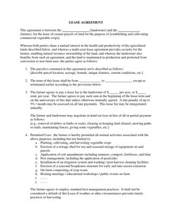LEASE AGREEMENT 
 
This agreement is between the ________________ (landowner) and the _____________ 
(farmer), for the lease