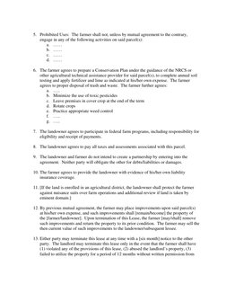 5. Prohibited Uses:  The farmer shall not, unless by mutual agreement to the contrary, 
engage in any of the following acti