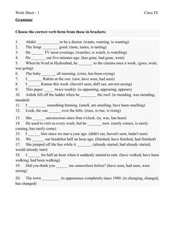 Class 9 Tenses Worksheet with Answers | PDF | Grammatical Tense