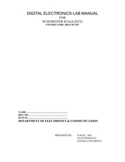 DIGITAL ELECTRONICS LAB MANUAL
FOR
III SEMESTER B.Tech (ECE)
COURSE CODE: BECCEC307
NAME……………………………………………
REG NO…………………………………