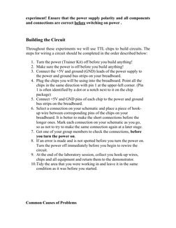 experiment! Ensure that the power supply polarity and all components
and connections are correct before switching on power .