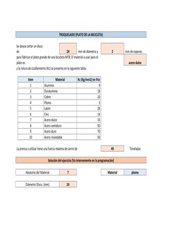 TROQUELADO (PLATO DE LA BICICLETA) 
  
    
  
  
  
  
  
  
Se desea cortar un disco 
de   
 
24 
 mm de diámetro y  
2 
 m