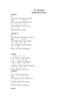 Es Navidad
Banda Horizonte
VERSO 
C                                 
Aire de Paz corre por las Calles
 Am                    