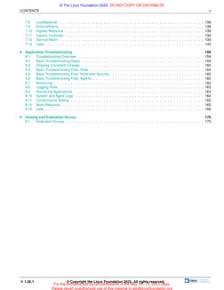 © The Linux Foundation 2023: DO NOT COPY OR DISTRIBUTE
CONTENTS
v
7.8
LoadBalancer . . . . . . . . . . . . . . . . . . . . .