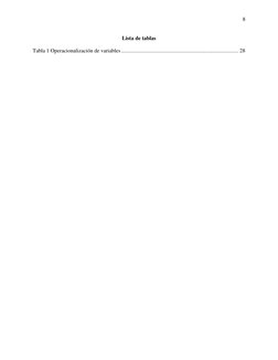 8 
 
 
Lista de tablas  
Tabla 1 Operacionalización de variables ............................................................