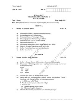 Web Designing Question Paper 2023 | PDF