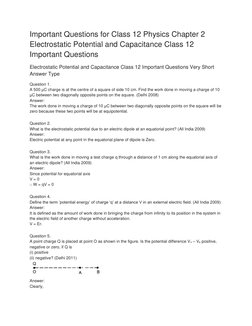 Important Questions for Class 12 Physics Chapter 2 
Electrostatic Potential and Capacitance Class 12 
Important Questions 
El