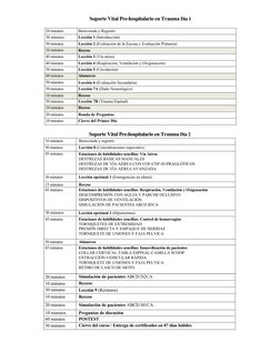 Soporte Vital Pre-hospitalario en Trauma Día 1 
 
 20 minutos 
 Bienvenida y Registro 
  
 30 minutos 
 Lección 1 (Introd