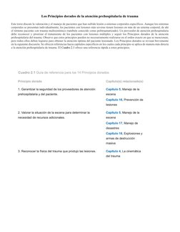 Los Principios dorados de la atención prehospitalaria de trauma 
Este texto discute la valoración y el manejo de paciente