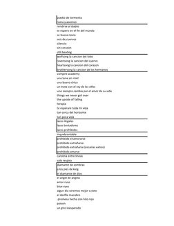 asedio de tormenta
ruina y ascenso
rendirse al diablo
te espero en el fin del mundo
se busca novio
seis de cuervos
silencio
s