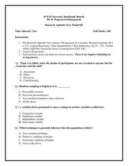 Research Aptitude Test Model Questions | PDF | Sampling (Statistics ...