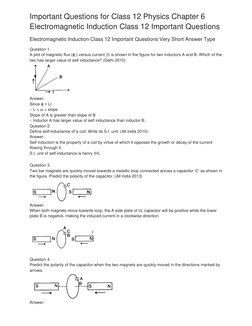 Important Questions for Class 12 Physics Chapter 6 
Electromagnetic Induction Class 12 Important Questions 
Electromagnetic I
