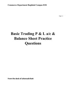 Page | 1
Commerce Department Baghdad Campus IUB
Basic Trading P & L a/c &
Balance Sheet Practice
Questions
From the desk of J