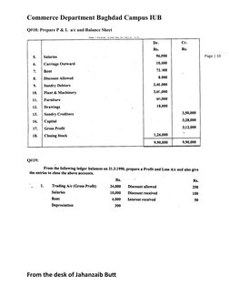 Page | 10
Commerce Department Baghdad Campus IUB
Q#18: Prepare P & L  a/c and Balance Sheet
Q#19:
From the desk of Jahanzaib