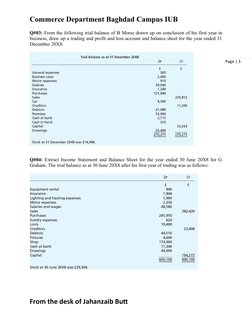 Page | 3
Commerce Department Baghdad Campus IUB
Q#03: From the following trial balance of B Morse drawn up on conclusion of h