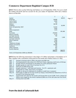 Page | 7
Commerce Department Baghdad Campus IUB
Q#12:F Brown drew up the following trial balance as at 30 September 20X8. You