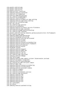 com.google.android.gms
com.google.android.gsf
com.google.android.tts
com.android.wifi.resources
com.samsung.android.container