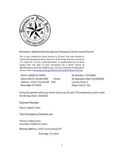 Renewal or Replacement Receipt and Te