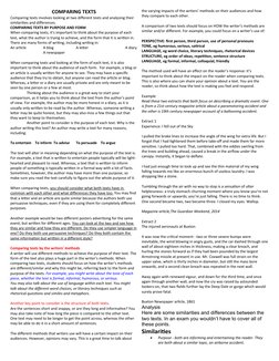 COMPARING TEXTS
Comparing texts involves looking at two different texts and analysing their 
similarities and differences.
CO