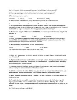 feet in 1/5 second. At this same speed, how many feet will it travel in three seconds? 
8. When rope is selling at $.10 a foo