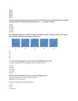 A) 1% 
B) 2% 
C) 3% 
D) 4% 
E) 6% 
45) Jose’s monthly parking fee for April was $150; for May it was $10 more 
more than May.