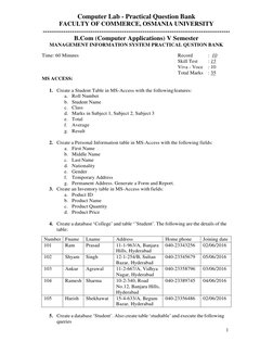 1  
 
Computer Lab - Practical Question Bank 
FACULTY OF COMMERCE, OSMANIA UNIVERSITY 
--------------------------------------