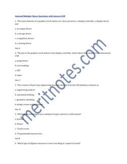 Autocad Multiple Choice Questions with Answers Pdf 
1.  The main elements of a graphics work station are a host processor,