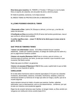 Dios tiene para nosotros. EL TEMOR ( 2 Timoteo 1 7)Porque no nos ha dado 
Dios un espíritu de cobardía, sino de poder de amor
