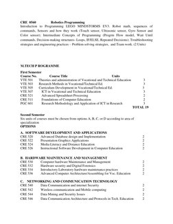 CRE  0560 
 
Robotics Programming 
 
 
 
Introduction to Programming LEGO MINDSTORMS EV3. Robot math, sequences of 
commands,